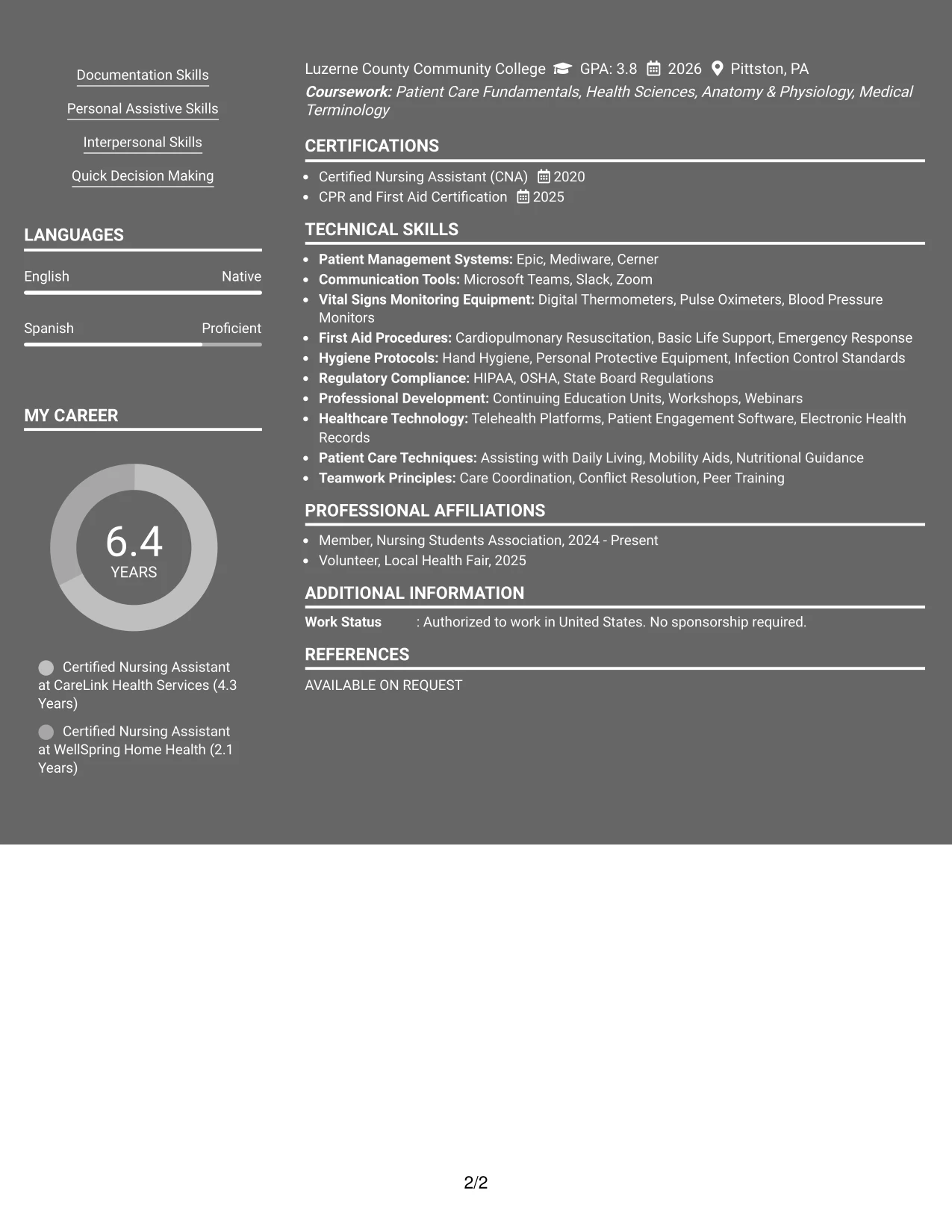 Resume Example Page 2