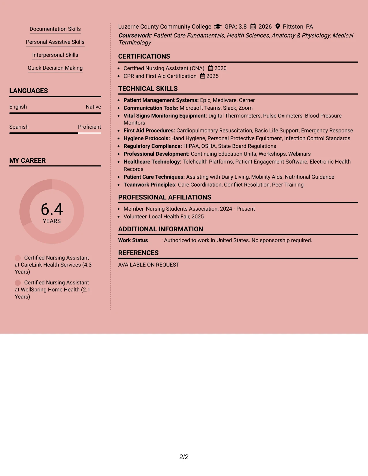 Resume Example Page 2