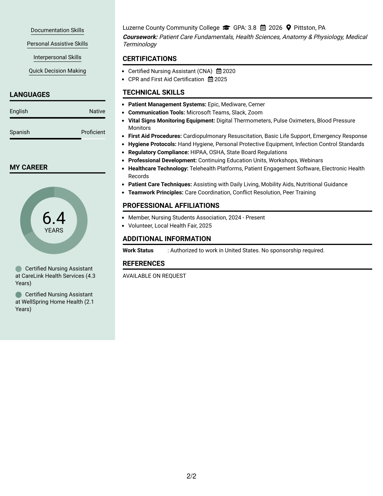 Resume Example Page 2