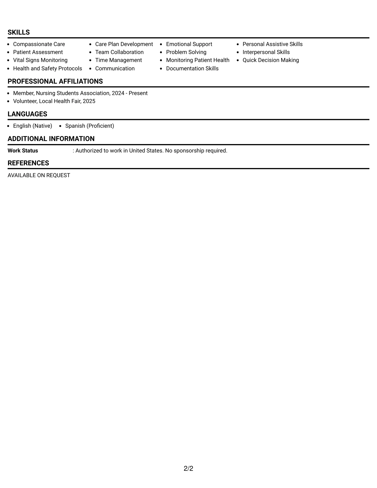 Resume Example Page 2
