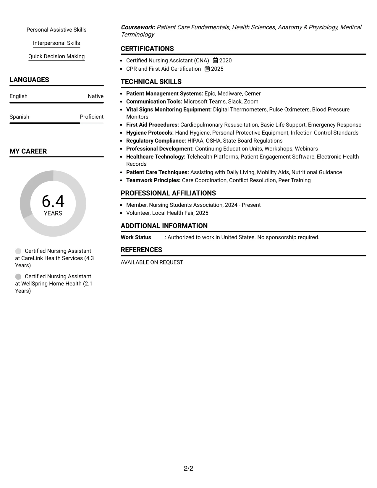 Resume Example Page 2