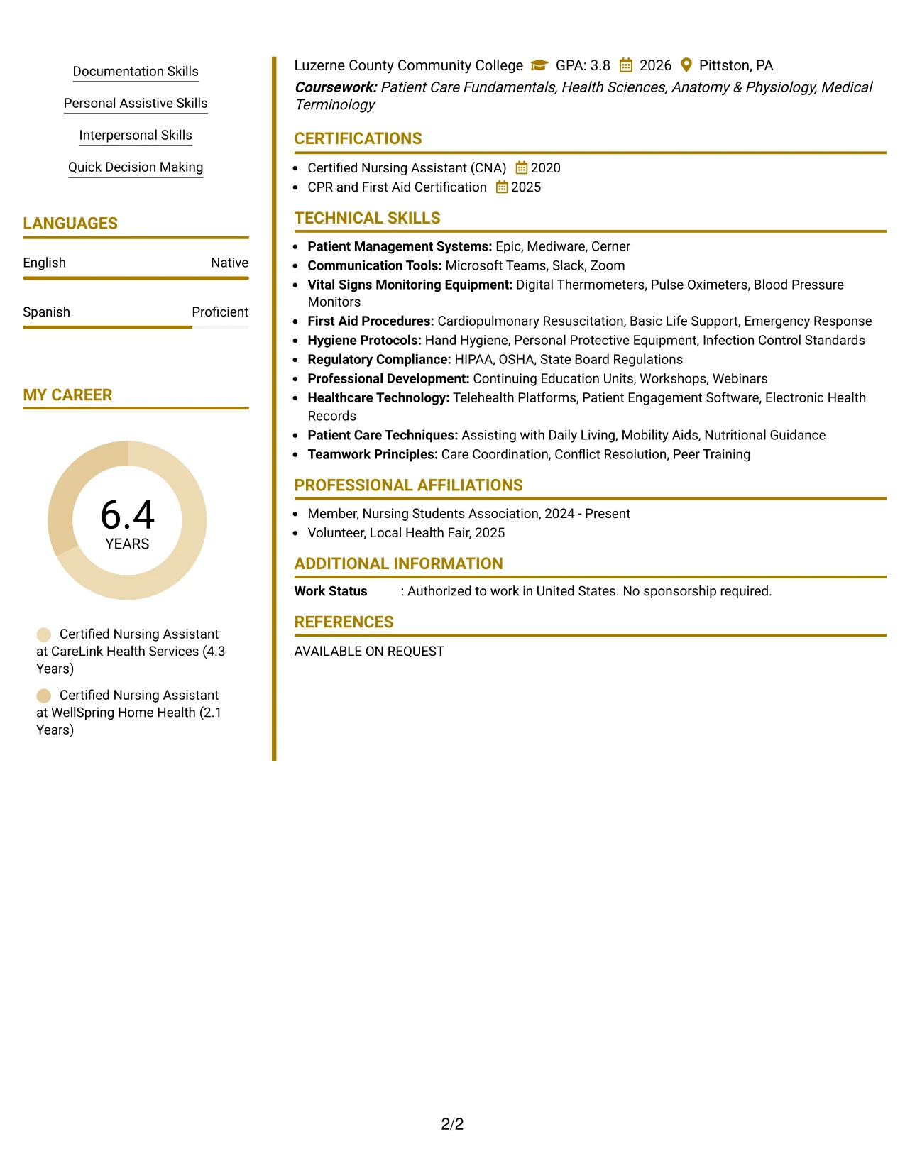 Resume Example Page 2