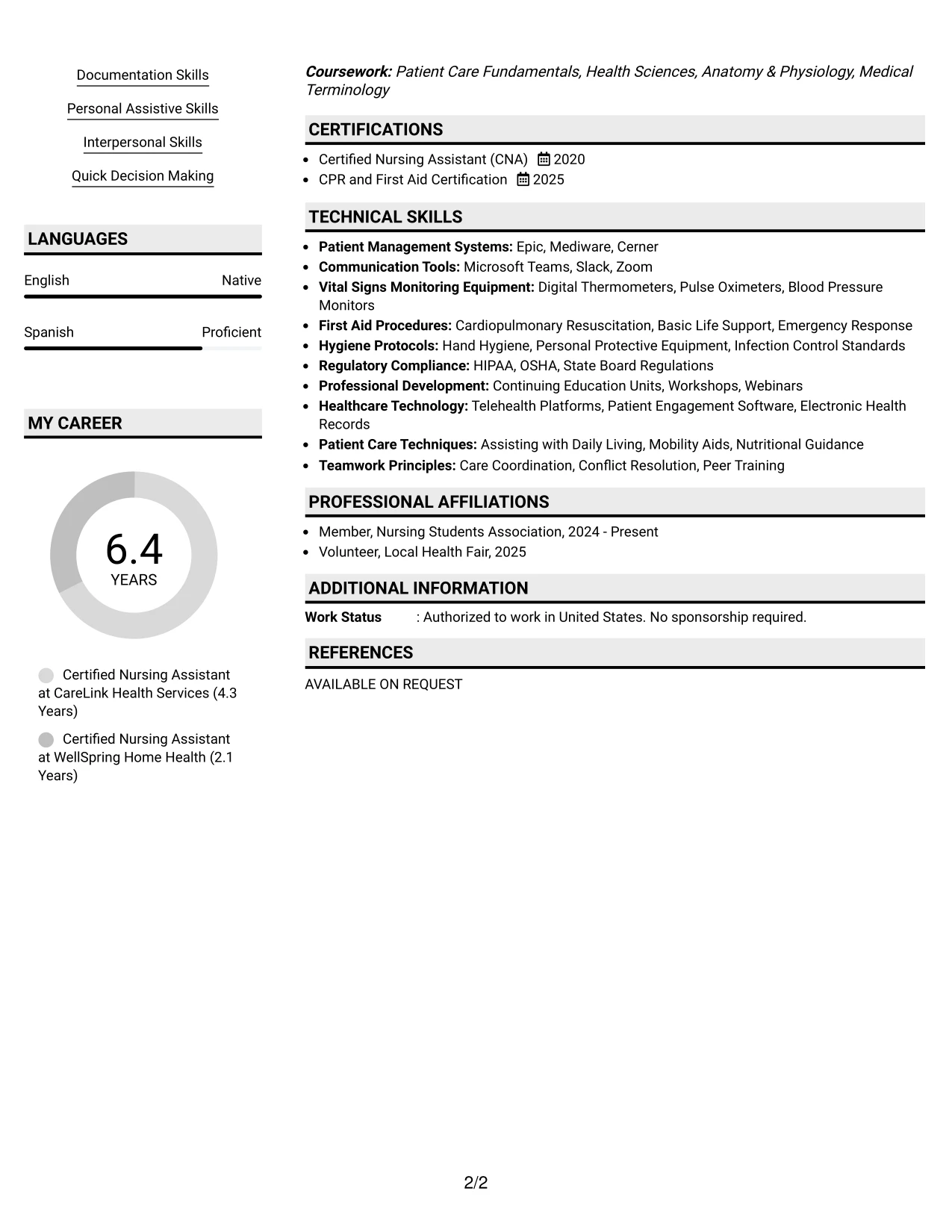 Resume Example Page 2