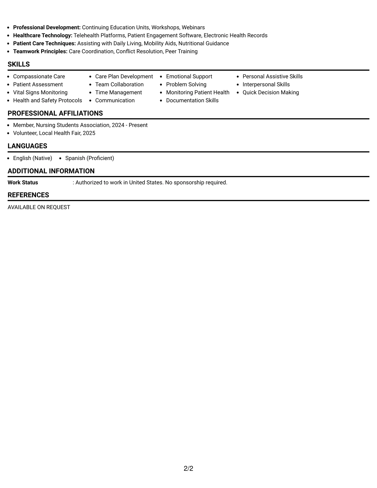 Resume Example Page 2