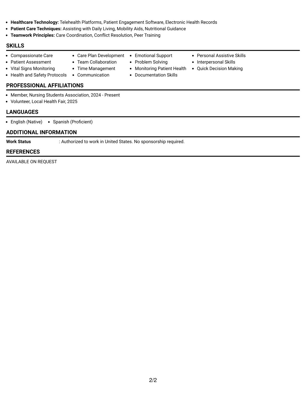 Resume Example Page 2