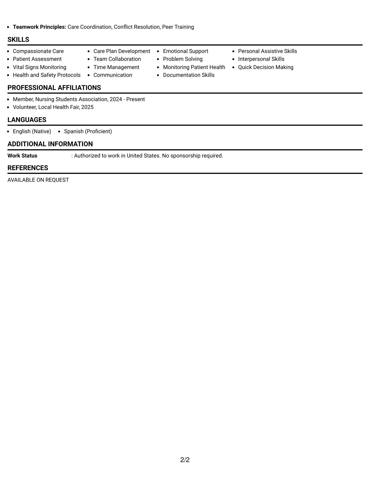 Resume Example Page 2
