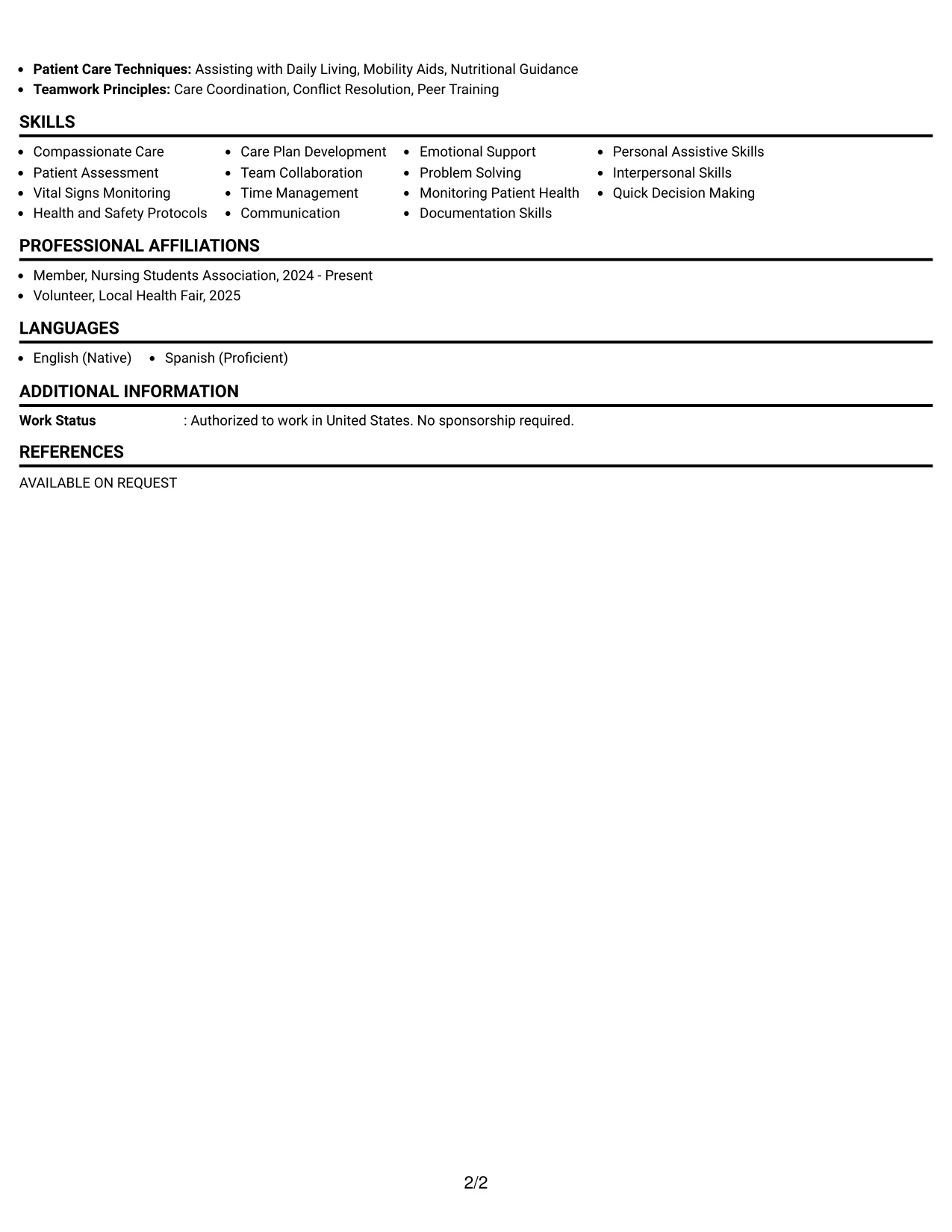 Resume Example Page 2