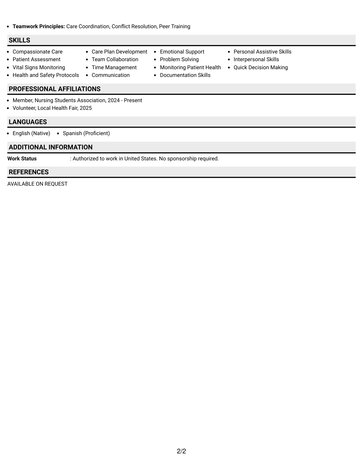 Resume Example Page 2