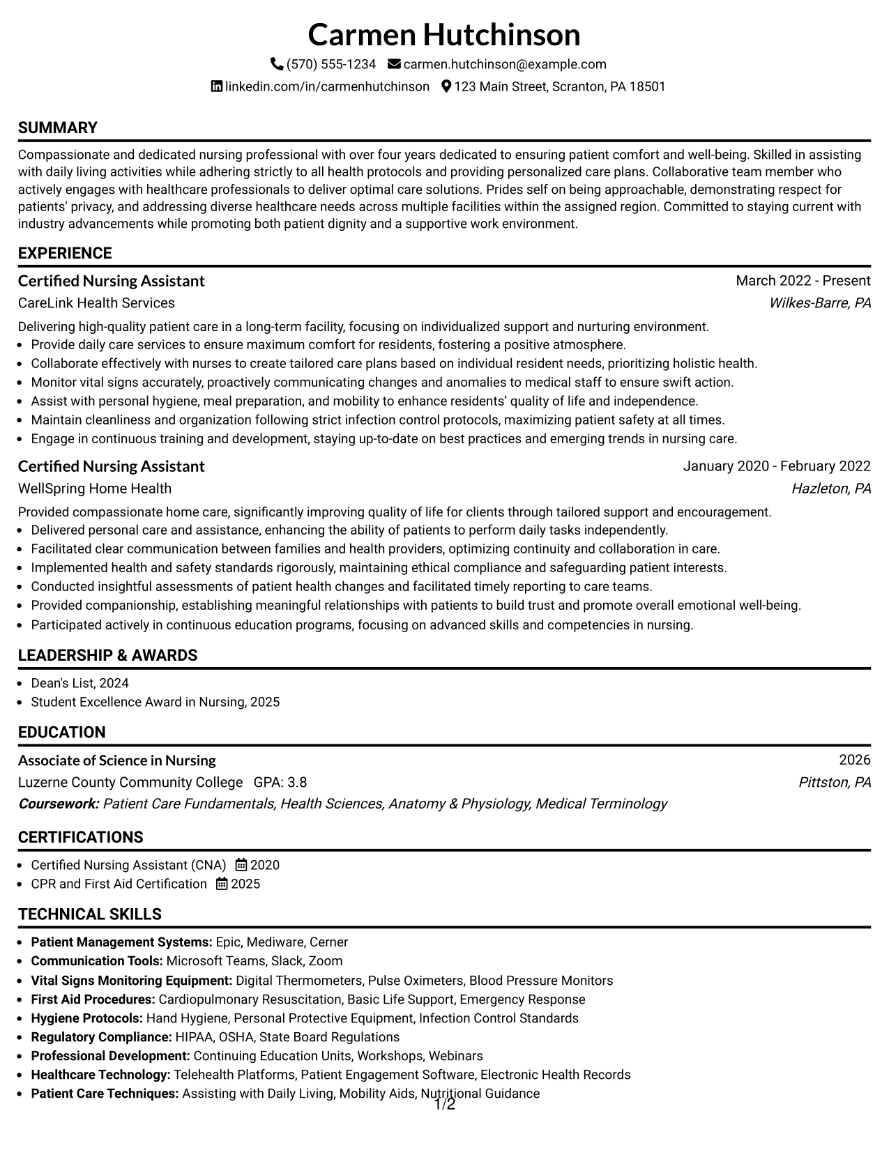Resume Example Page 1