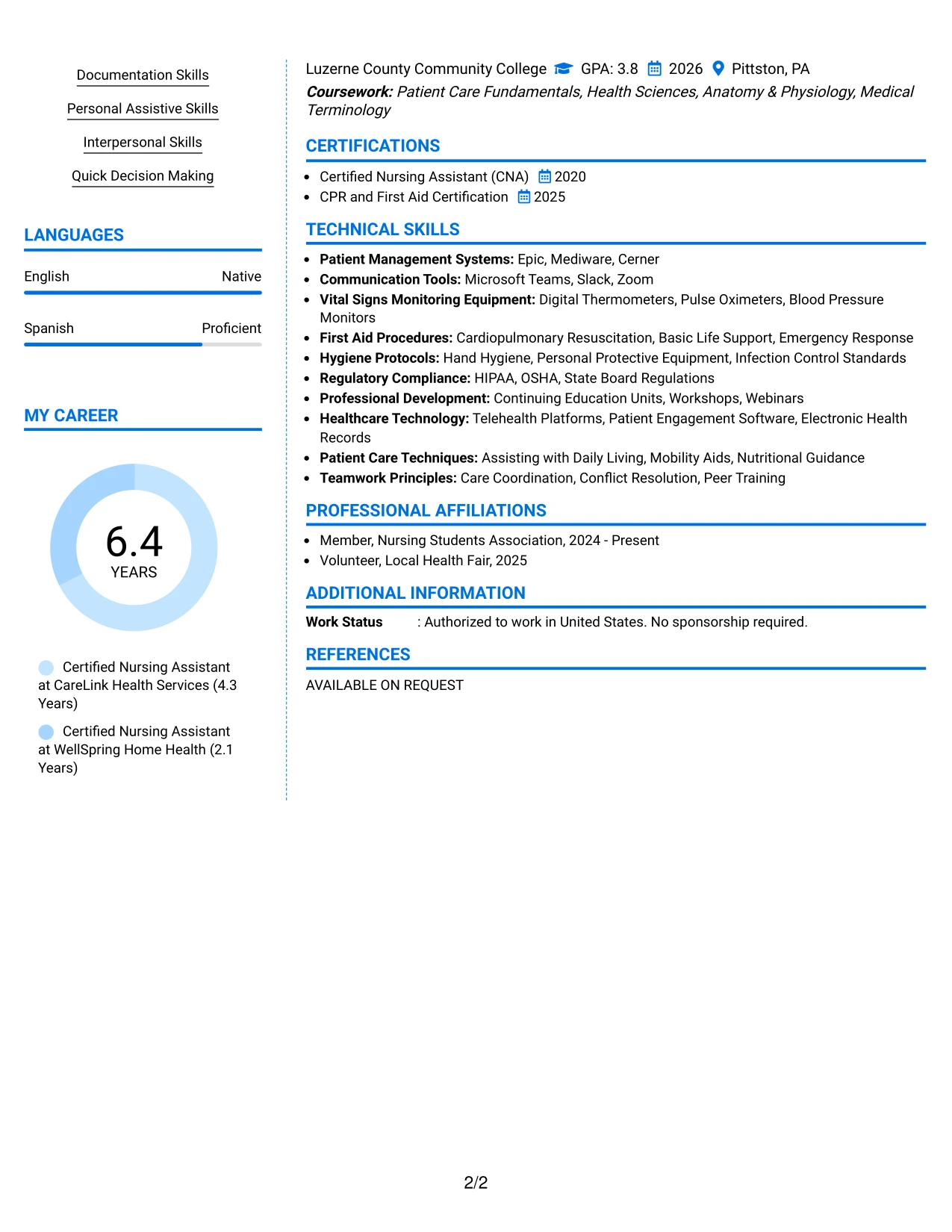 Resume Example Page 2