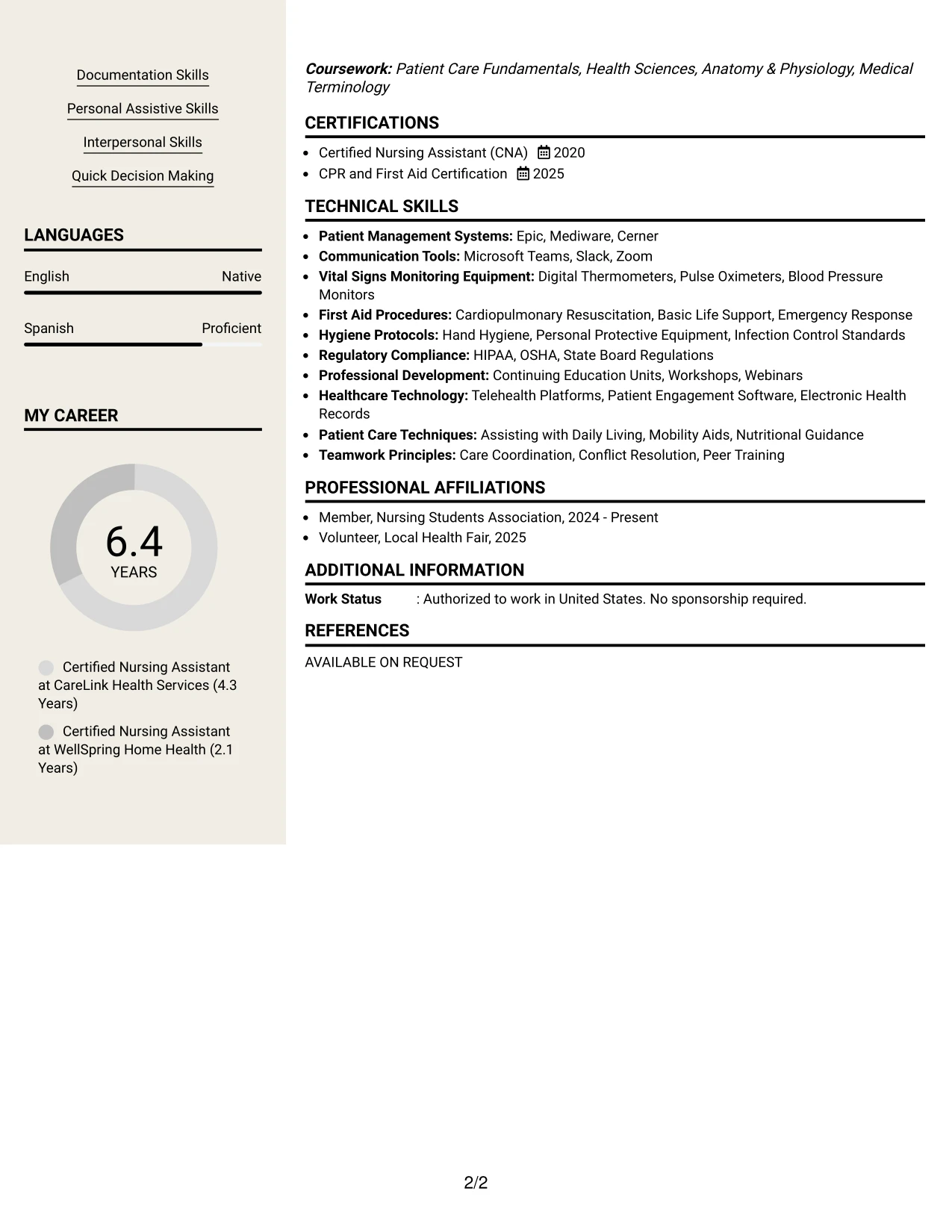 Resume Example Page 2
