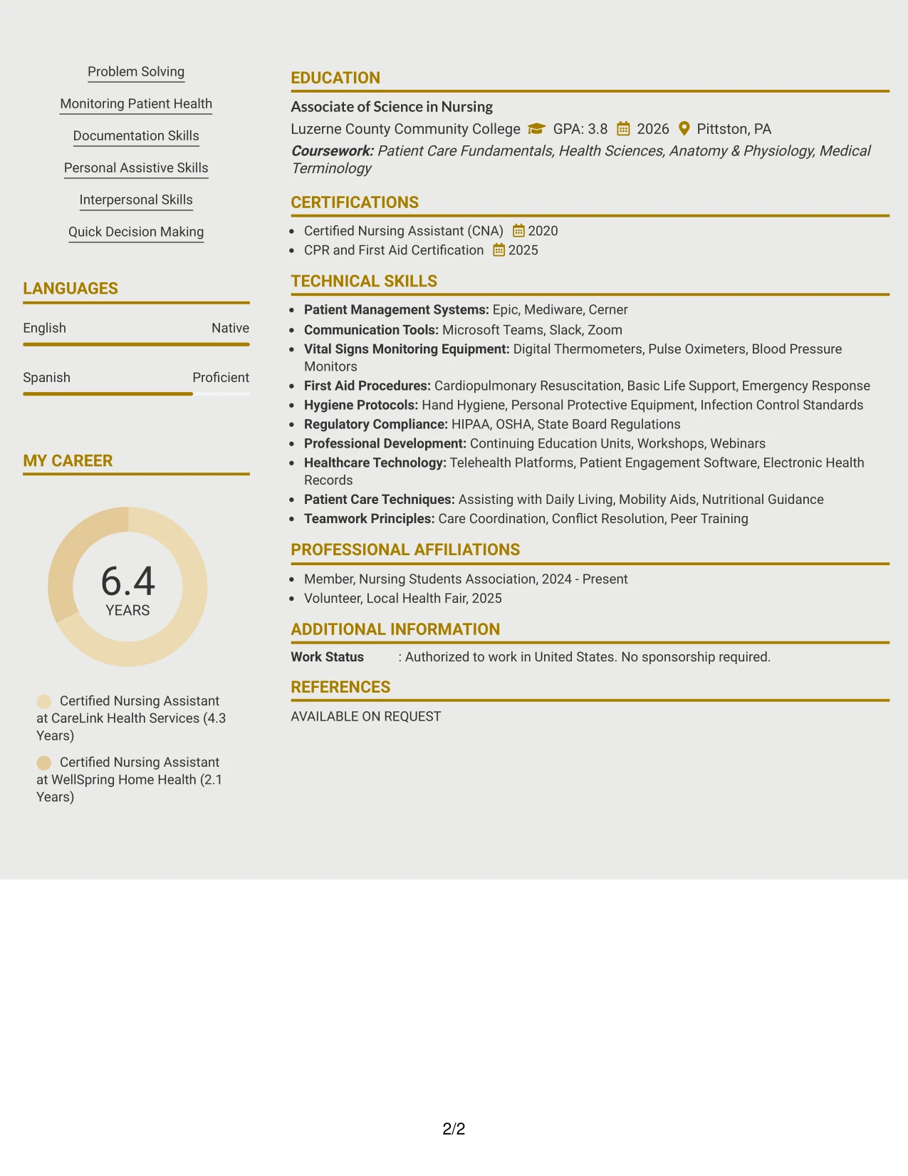 Resume Example Page 2