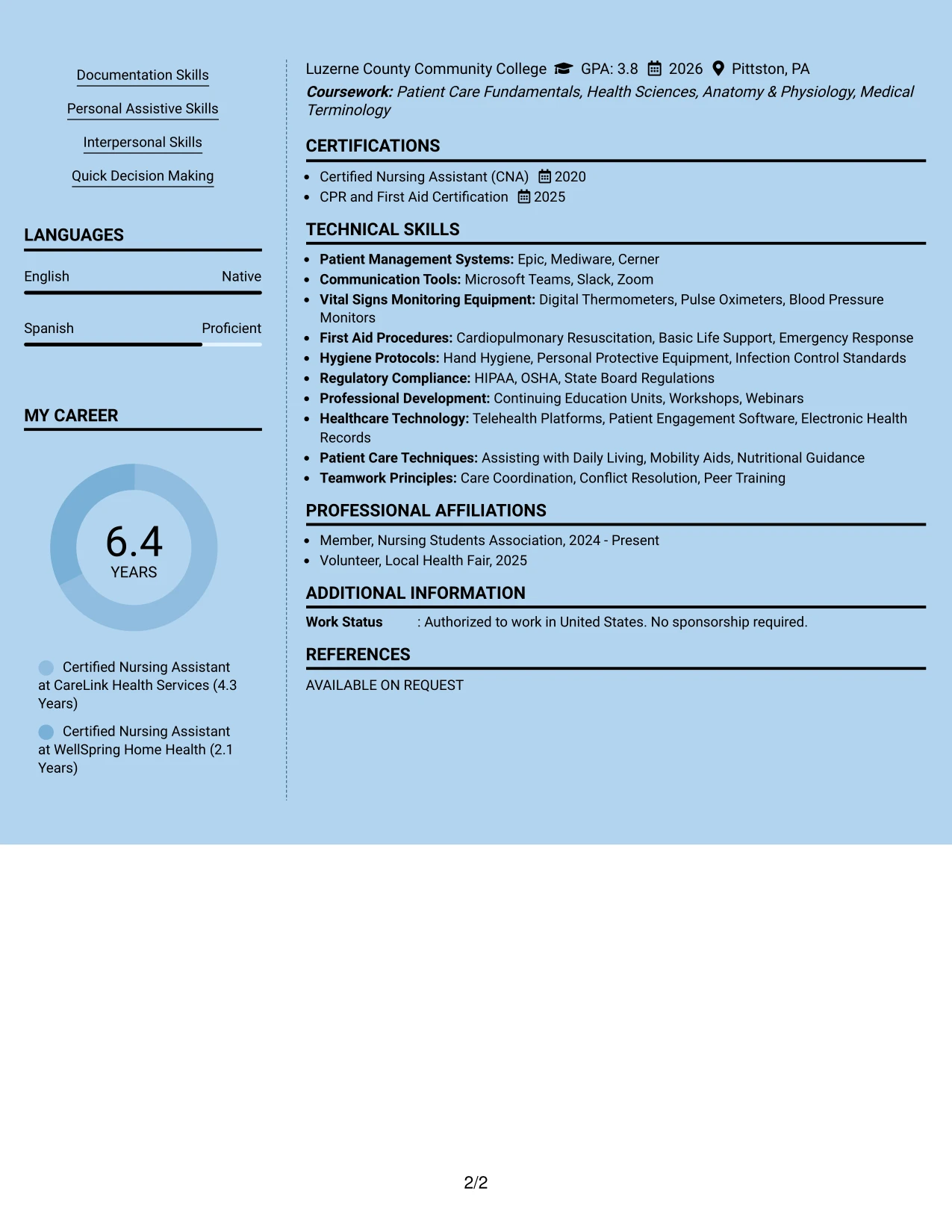 Resume Example Page 2
