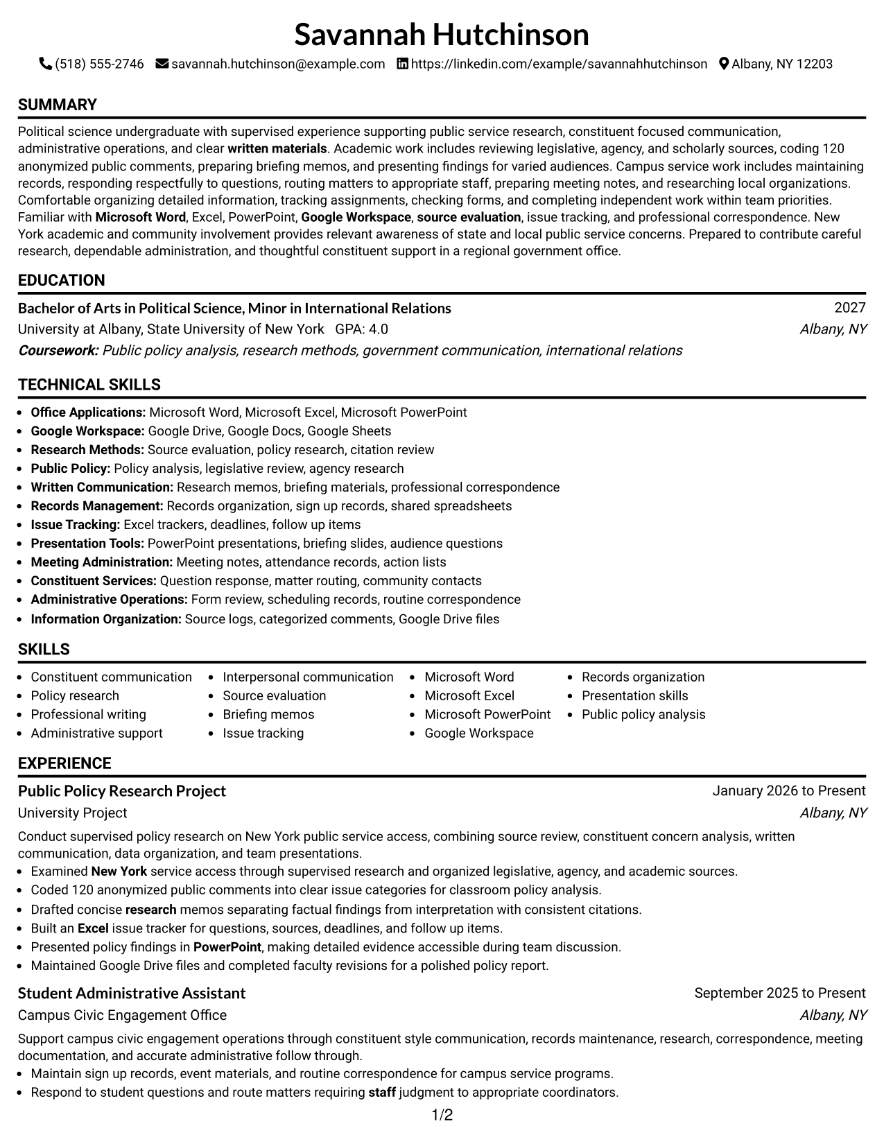 Resume Example Page 1
