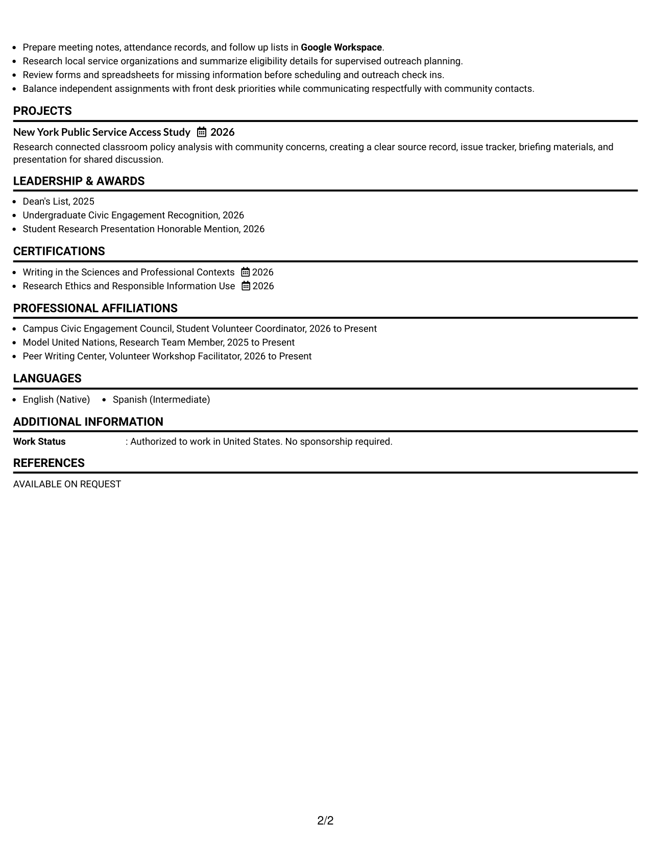 Resume Example Page 2