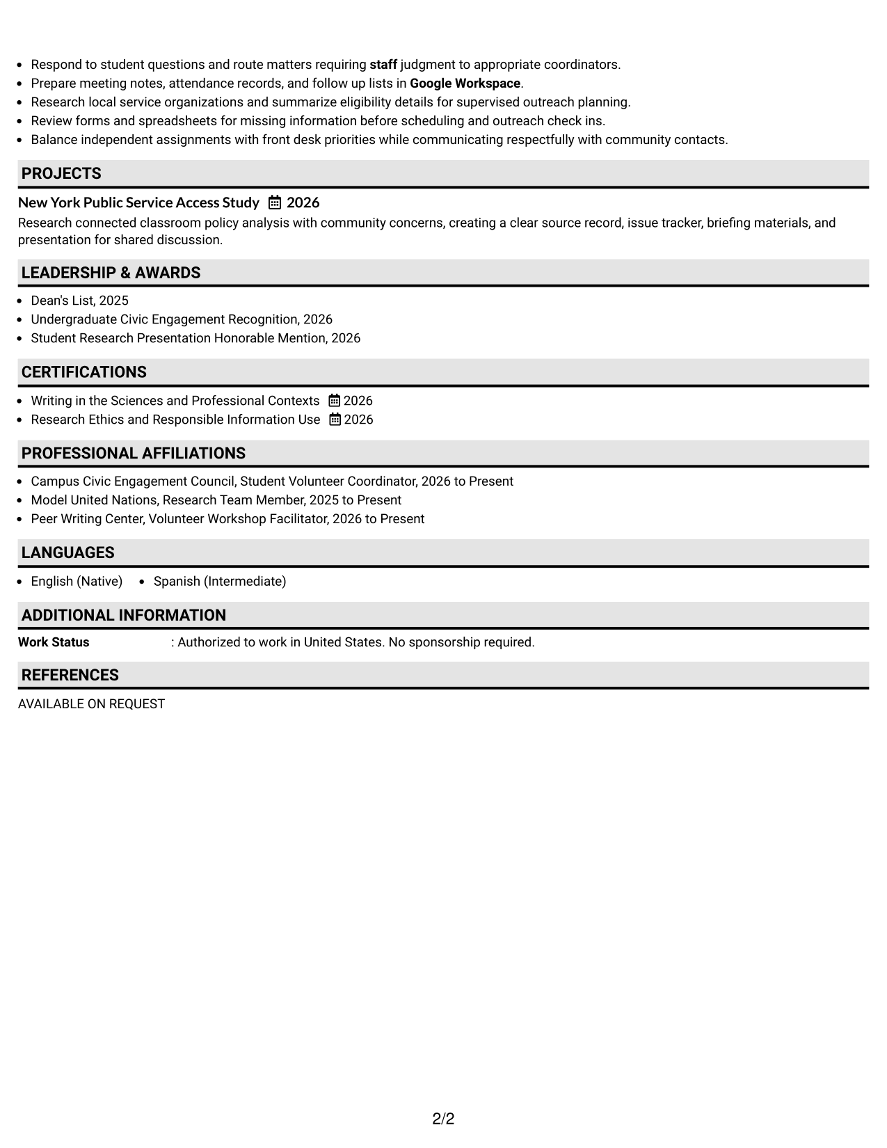 Resume Example Page 2