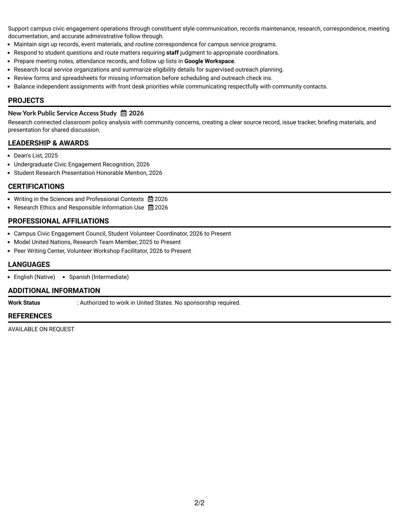 Resume Example Page 2