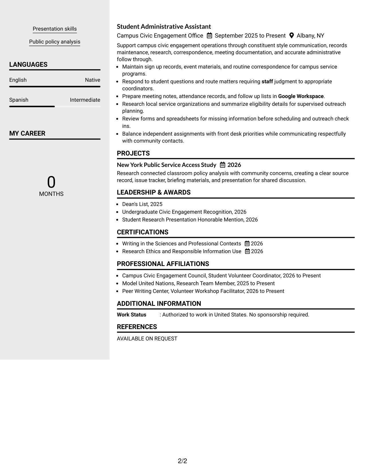 Resume Example Page 2