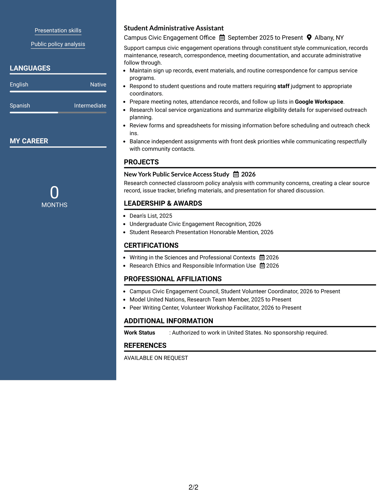 Resume Example Page 2