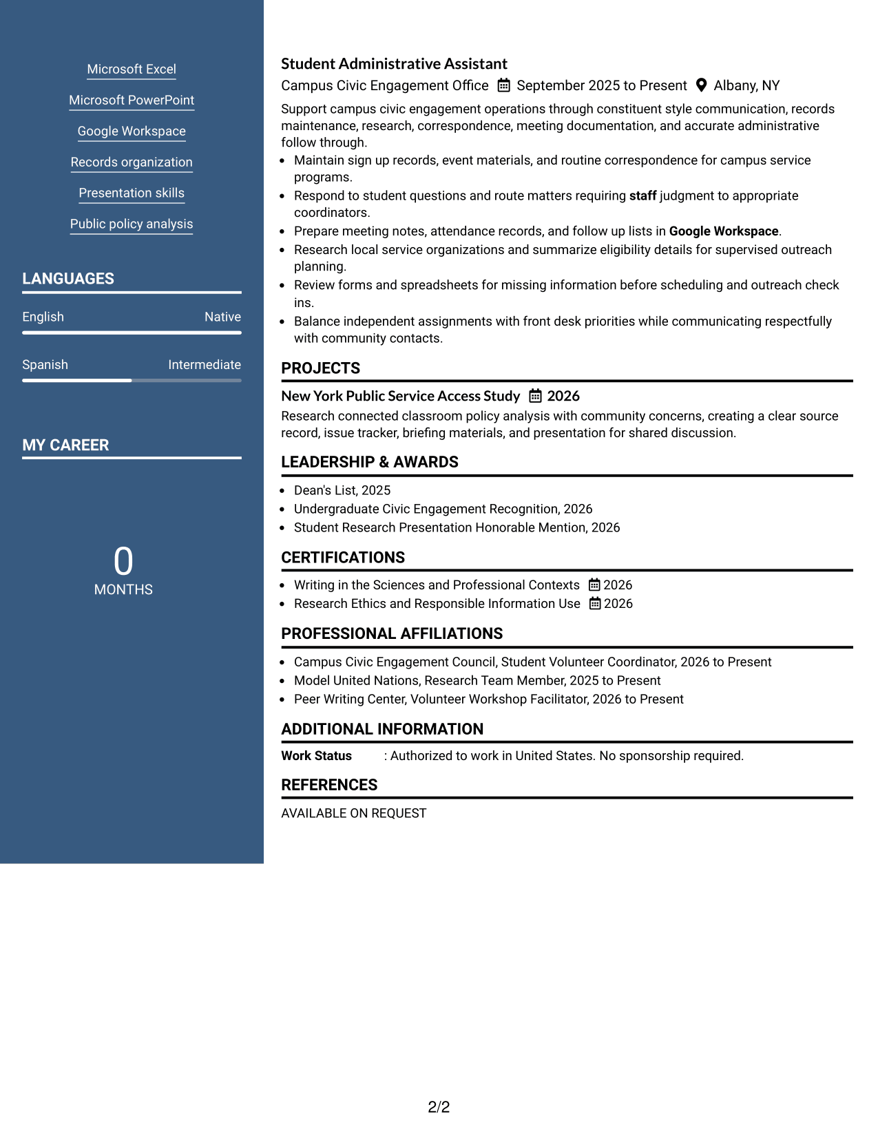 Resume Example Page 2