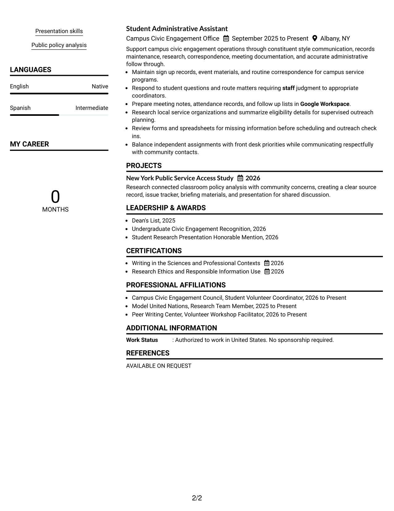 Resume Example Page 2