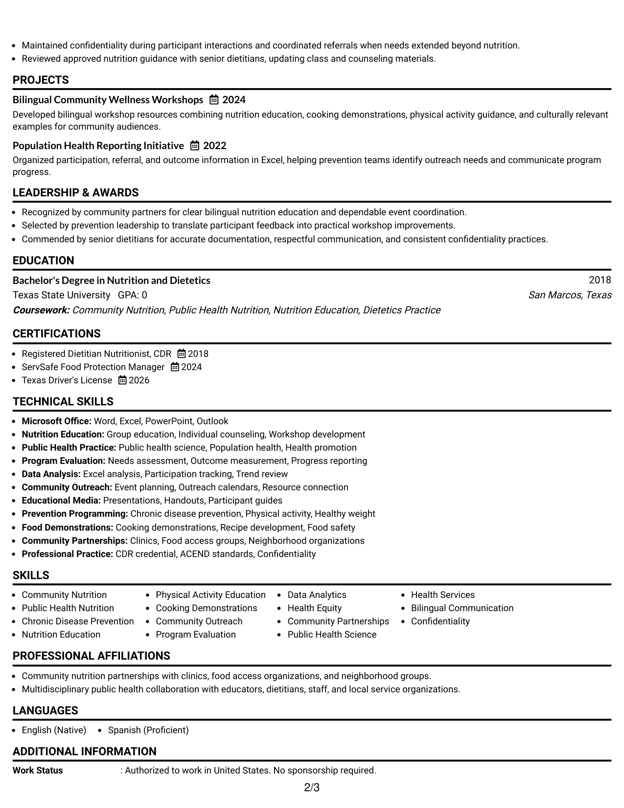 Resume Example Page 2