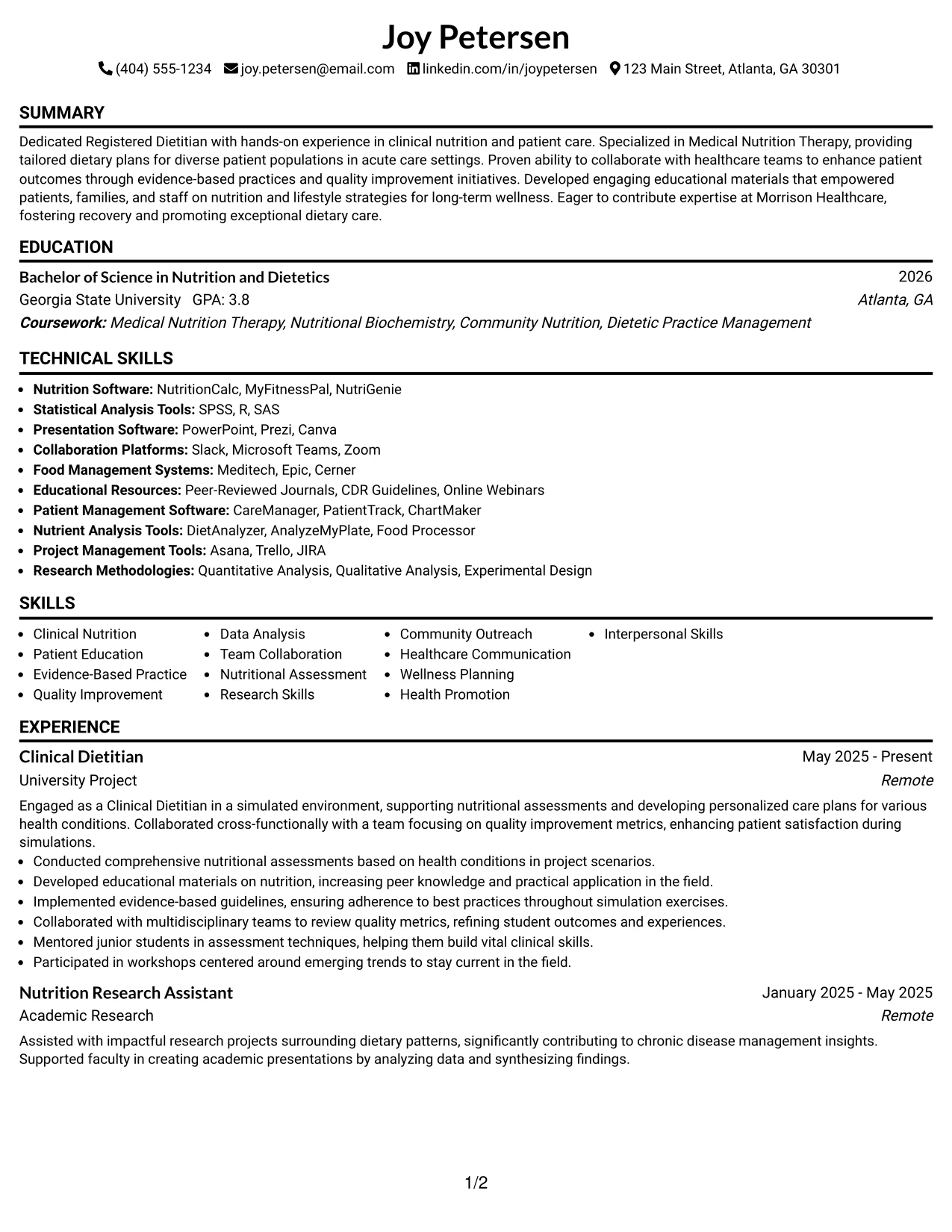 Resume Example Page 1