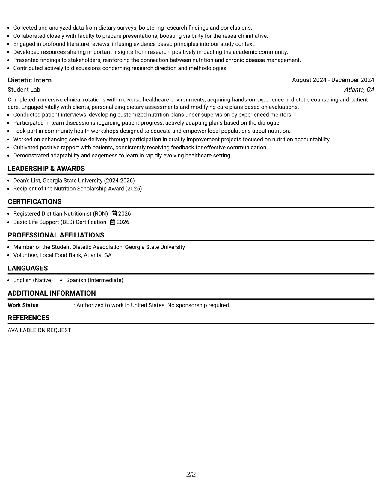 Resume Example Page 2