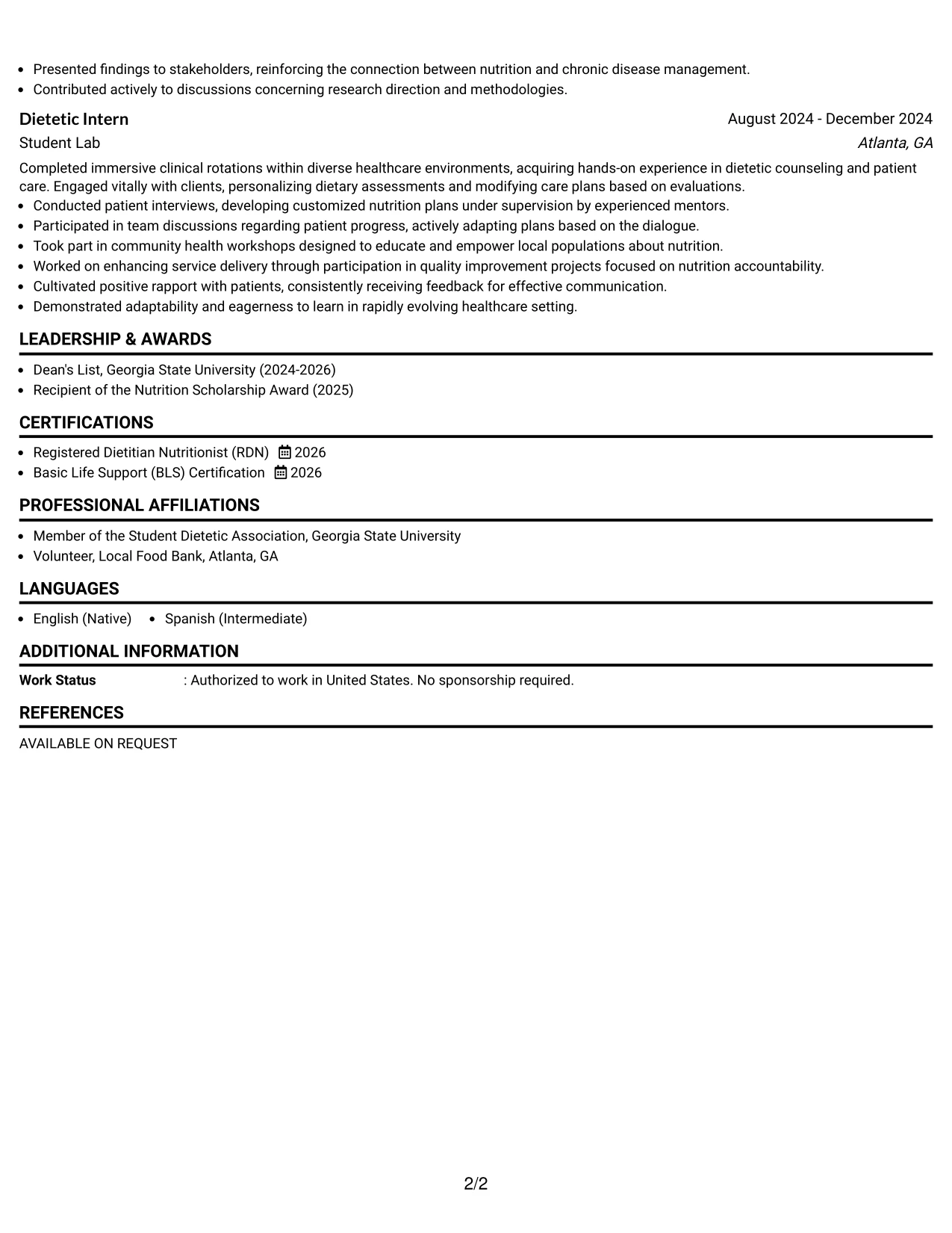 Resume Example Page 2