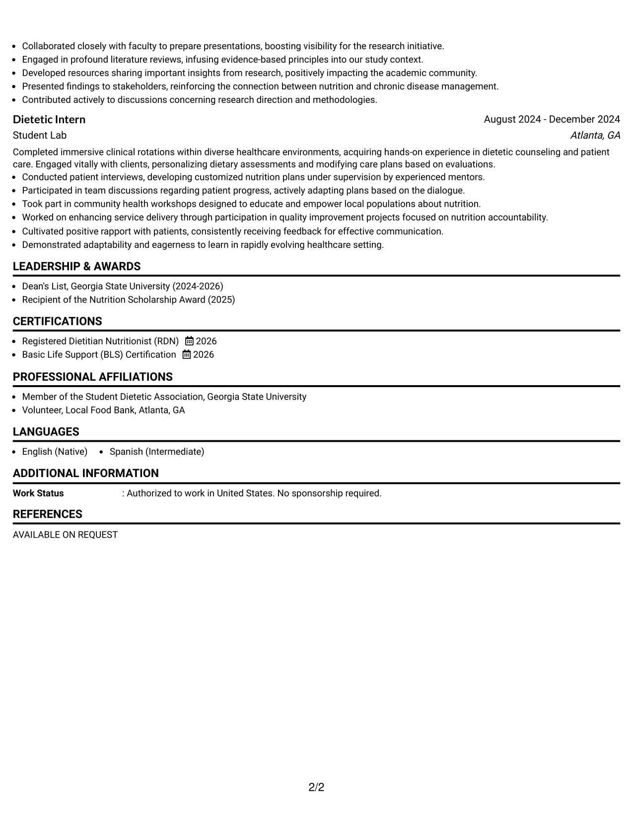 Resume Example Page 2