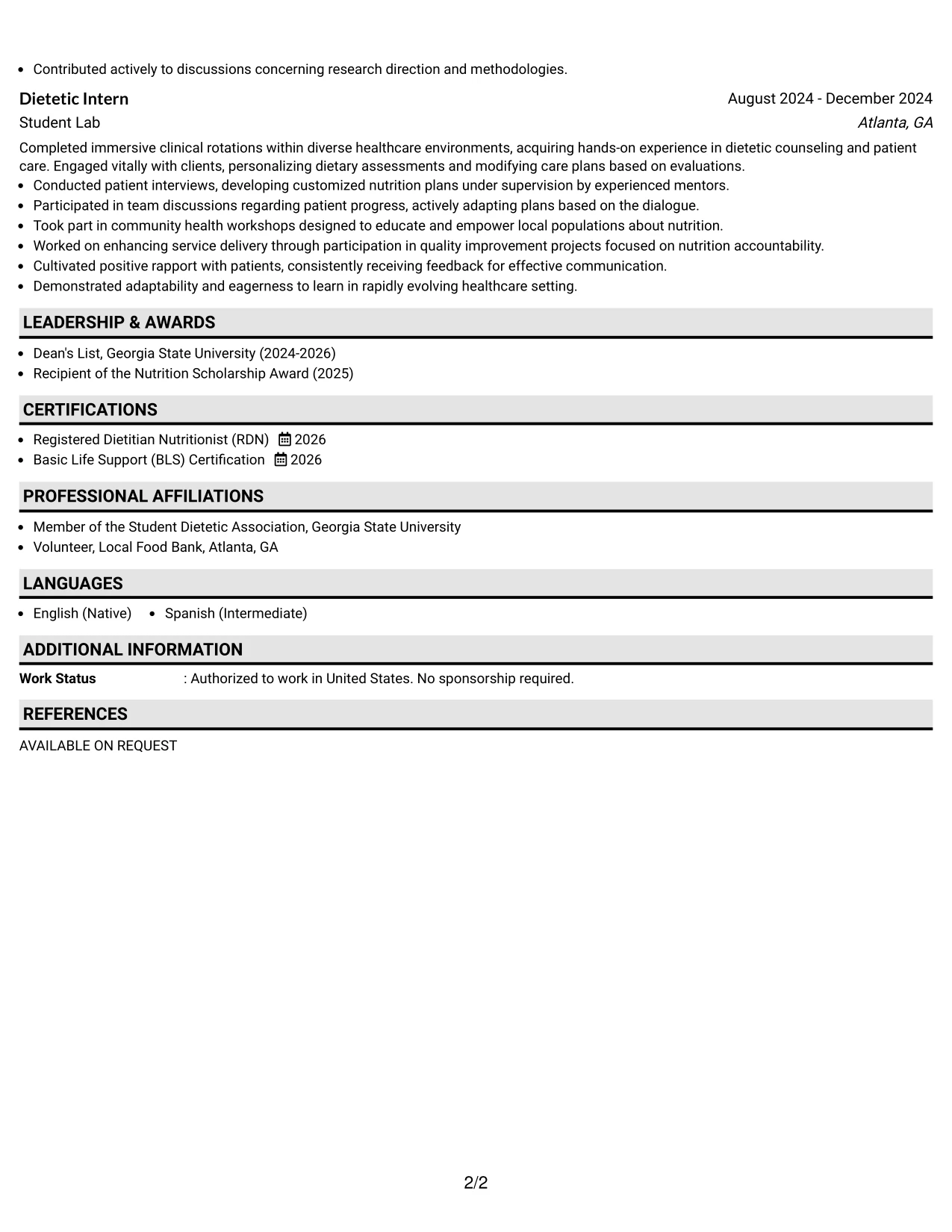 Resume Example Page 2