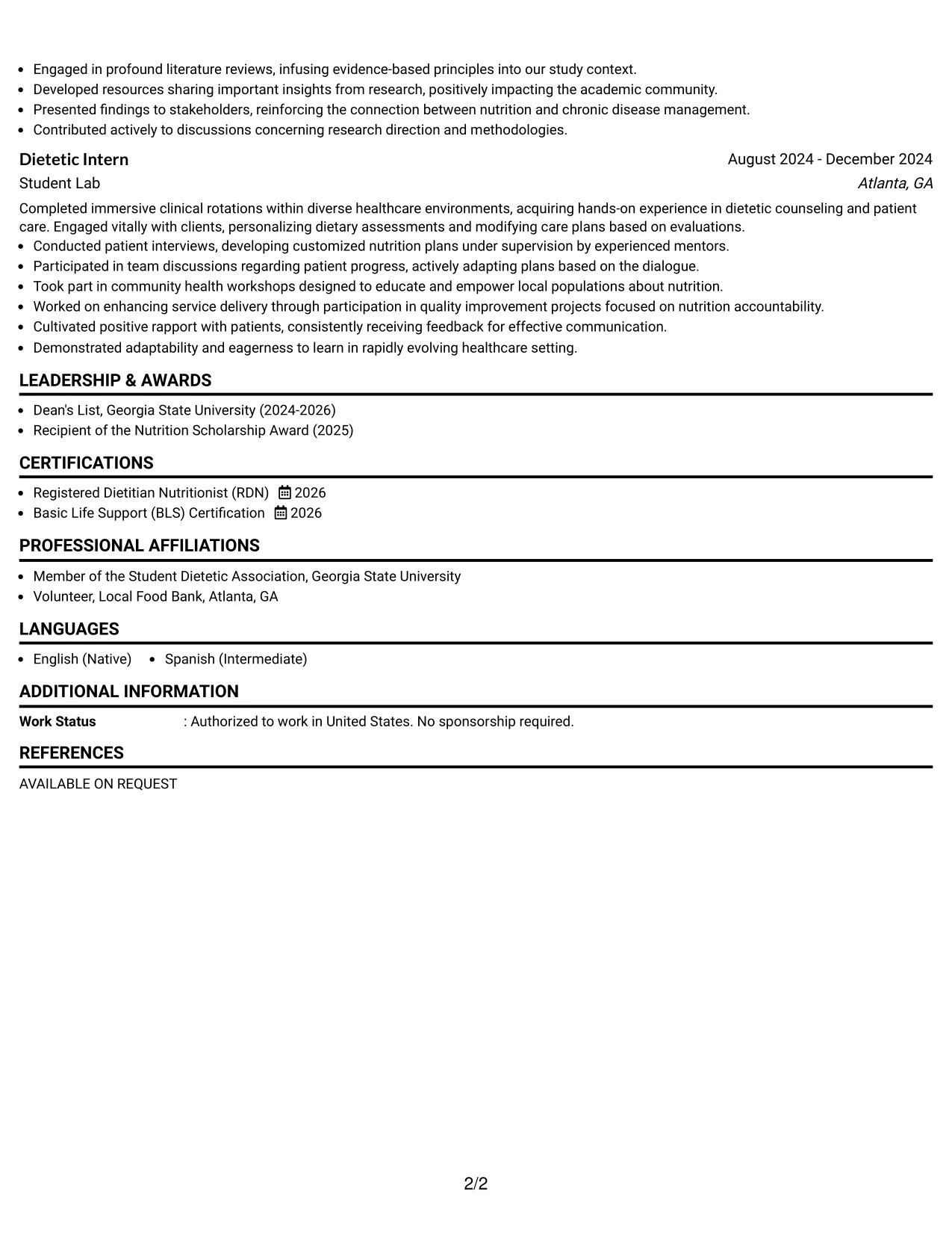 Resume Example Page 2