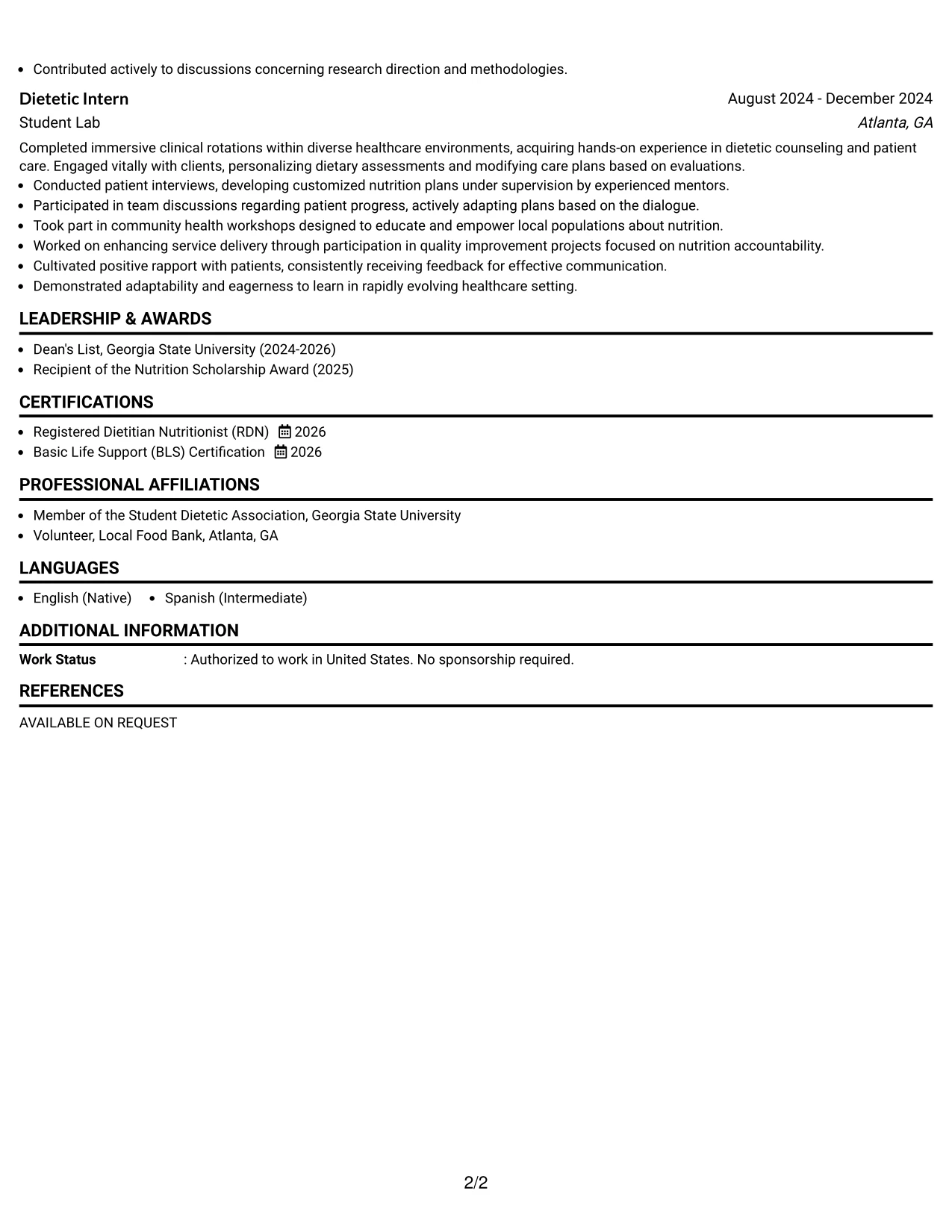 Resume Example Page 2
