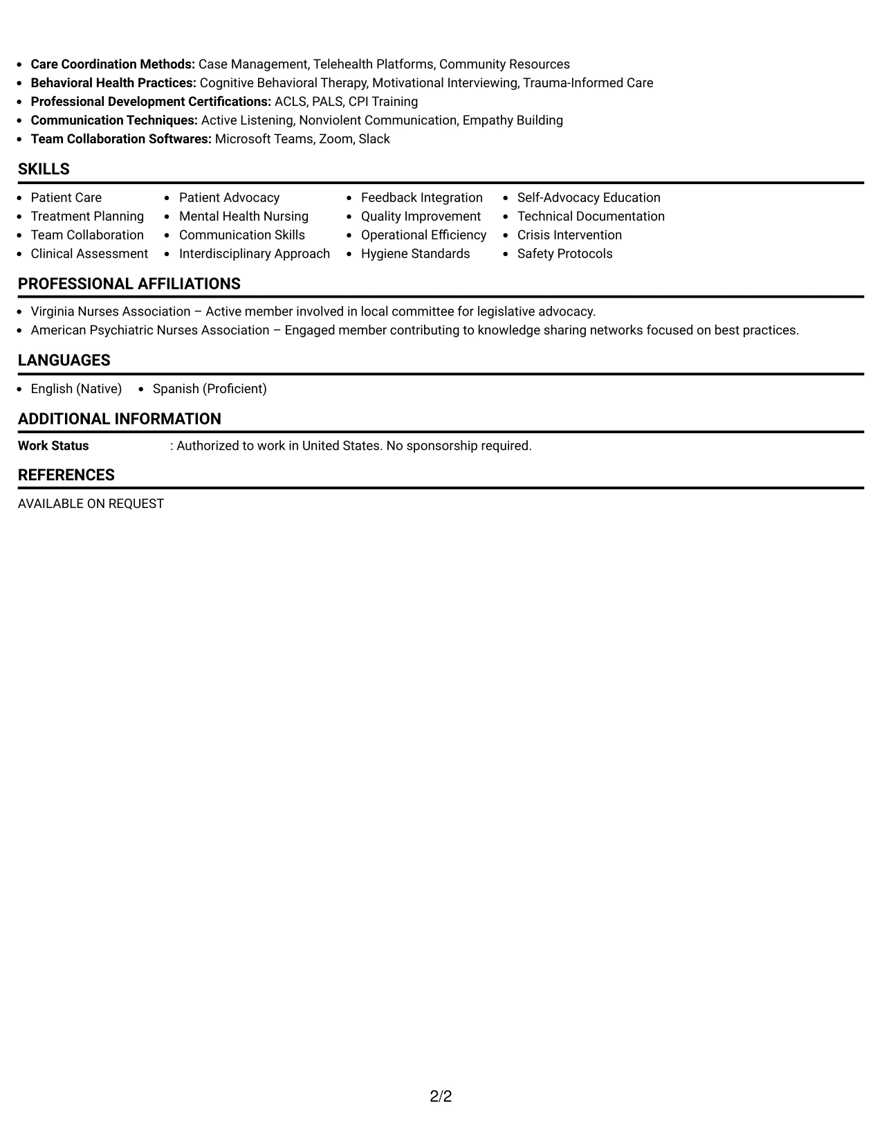 Resume Example Page 2