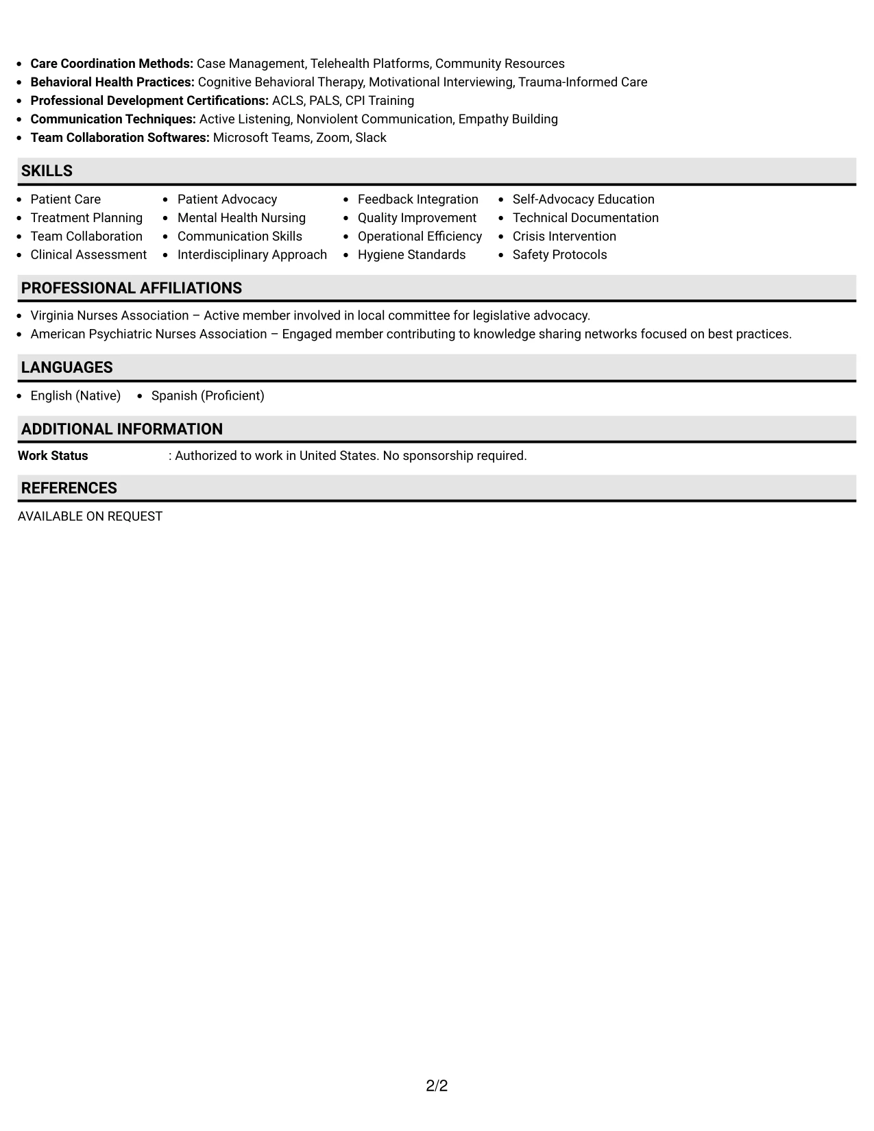 Resume Example Page 2