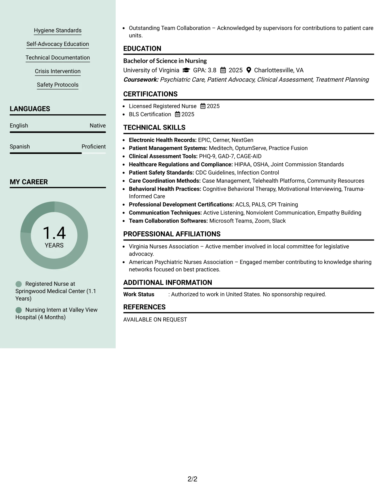 Resume Example Page 2
