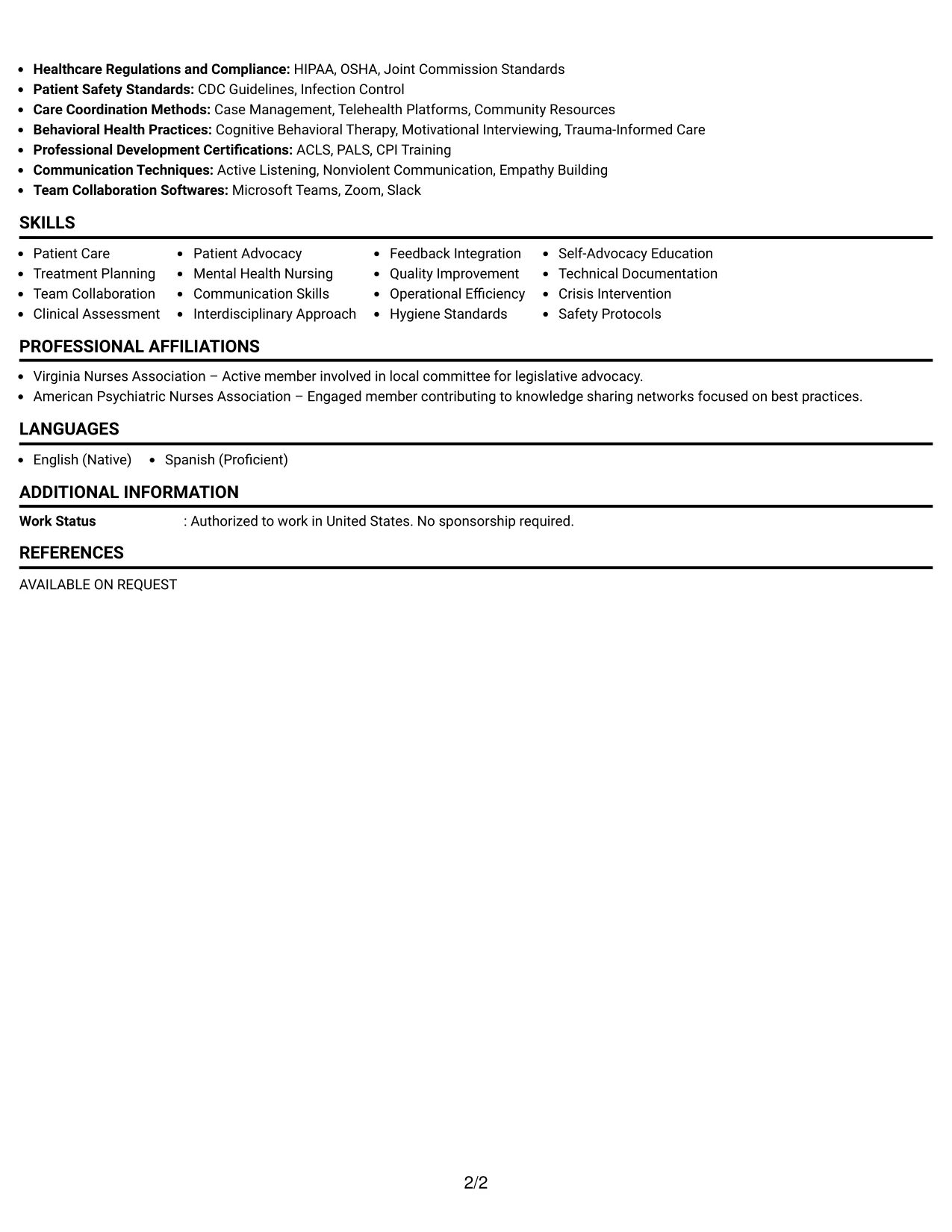 Resume Example Page 2