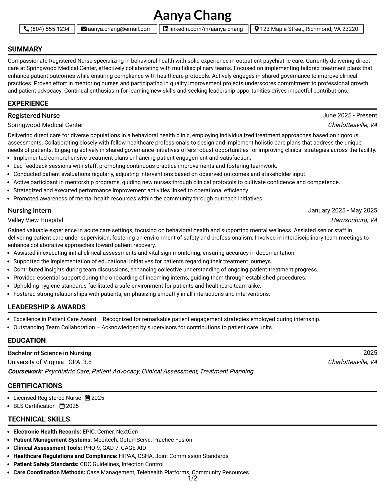 Resume Example Page 1