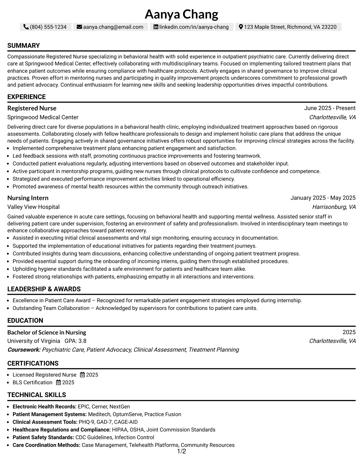 Resume Example Page 1