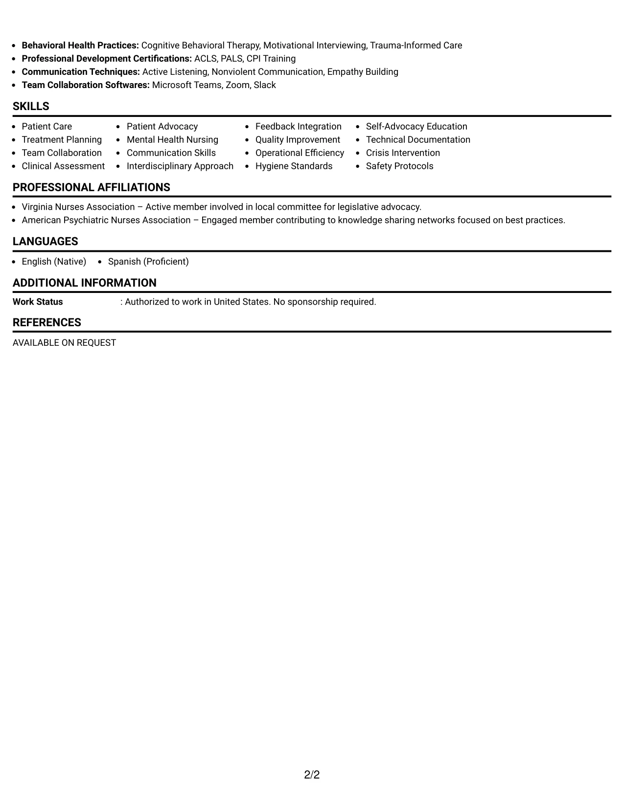 Resume Example Page 2