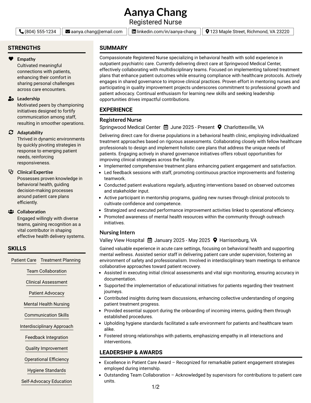 Resume Example Page 1