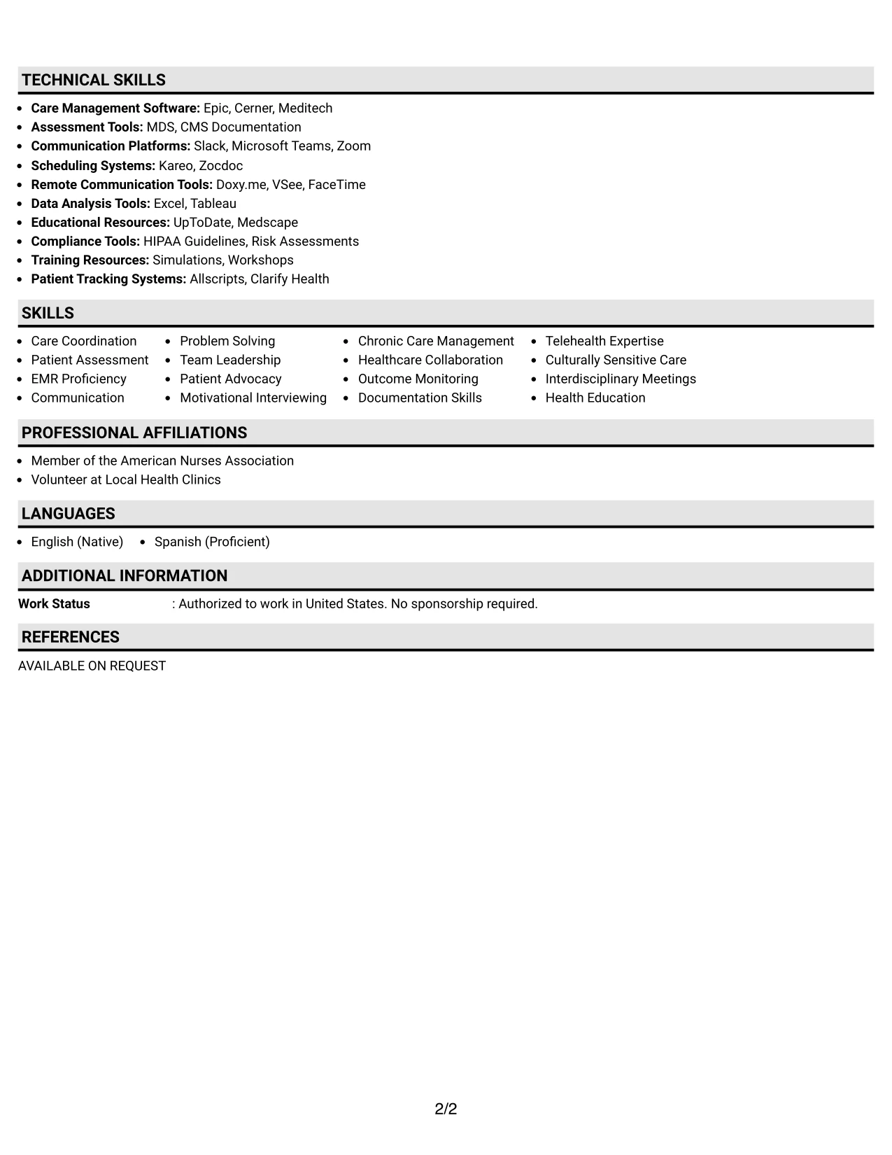 Resume Example Page 2