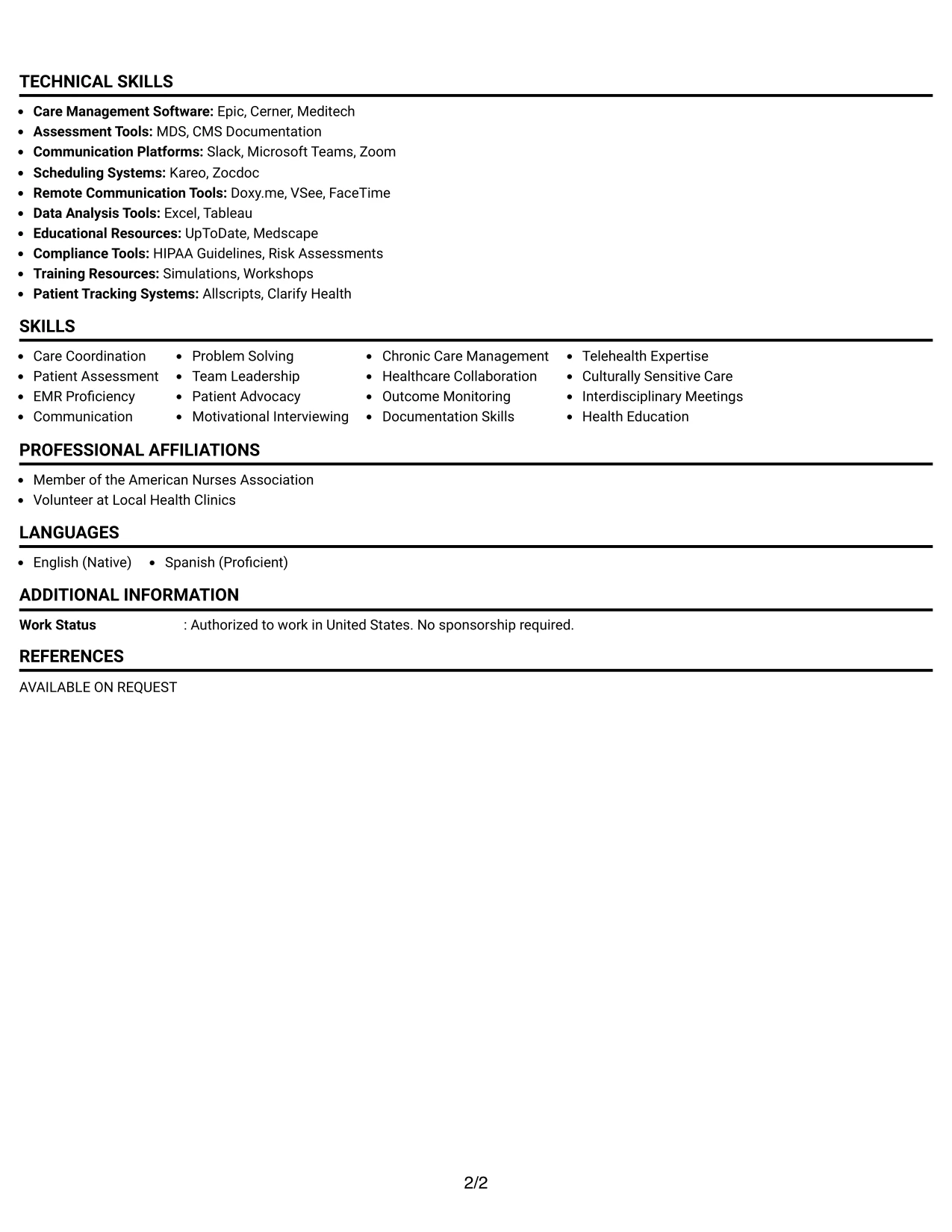 Resume Example Page 2