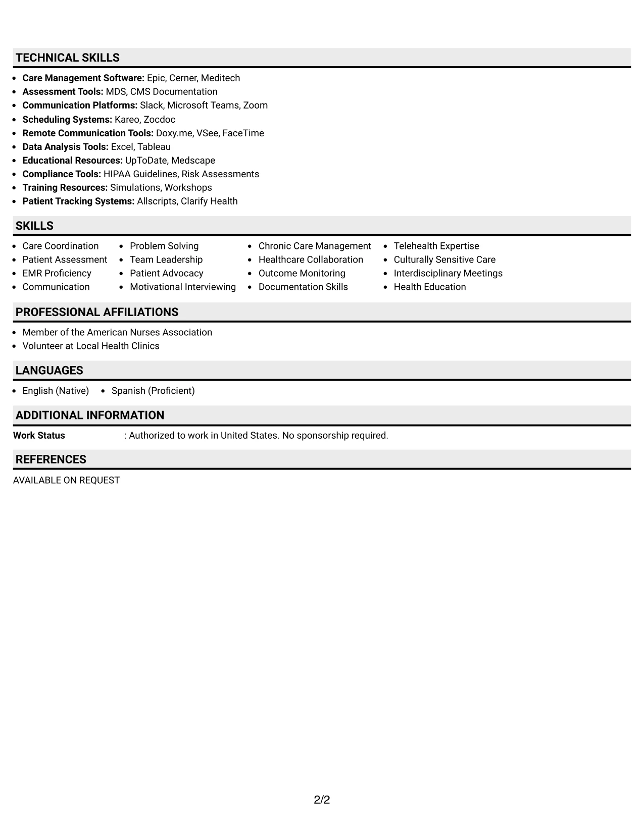 Resume Example Page 2