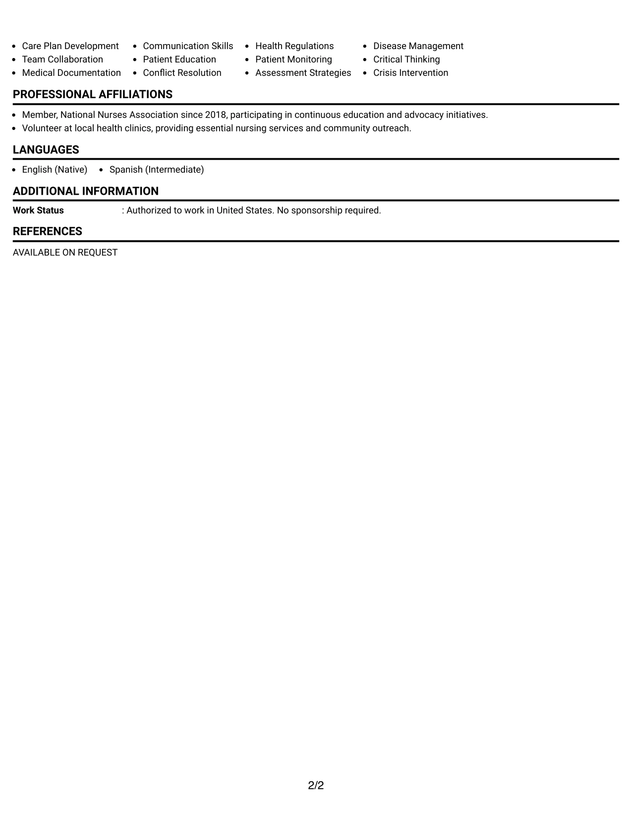 Resume Example Page 2
