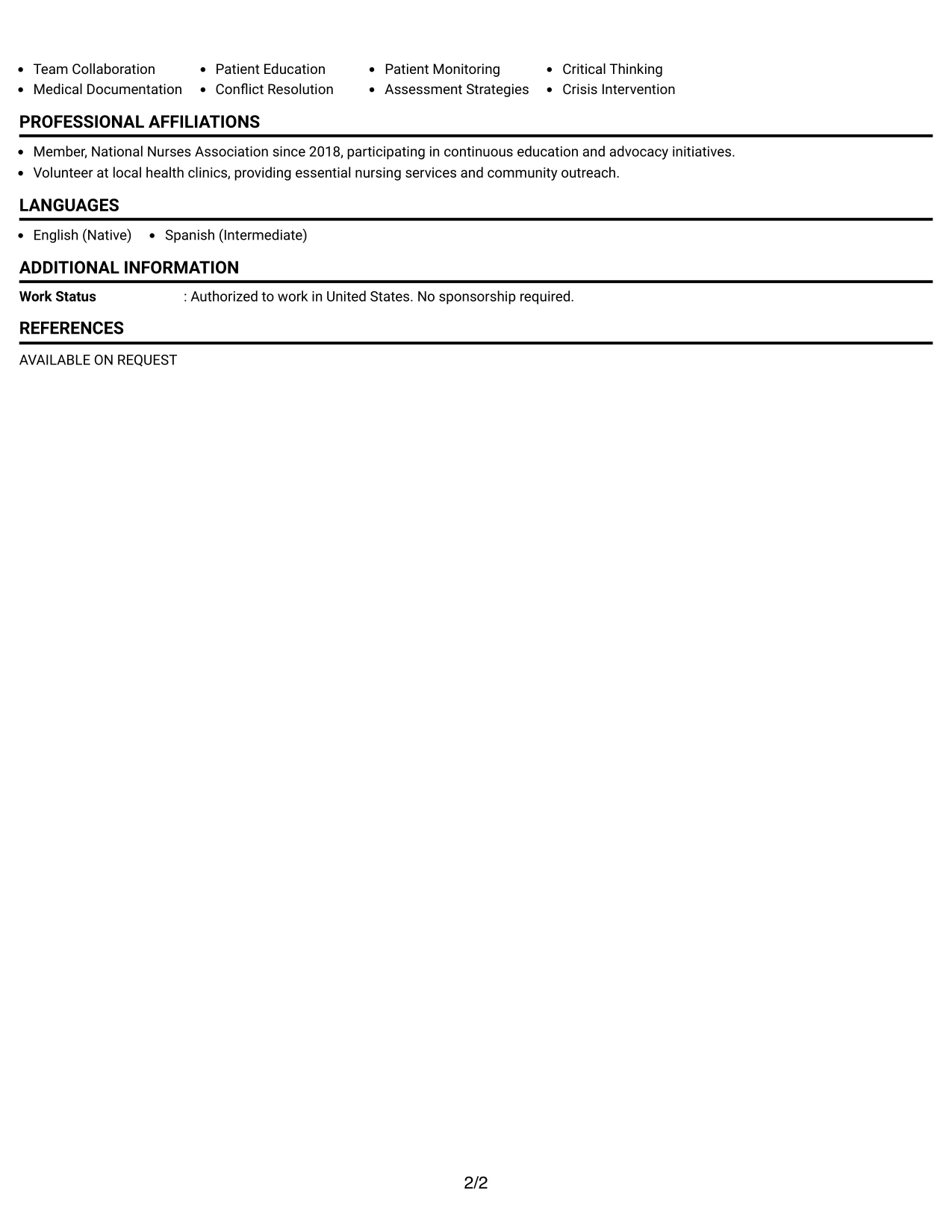 Resume Example Page 2