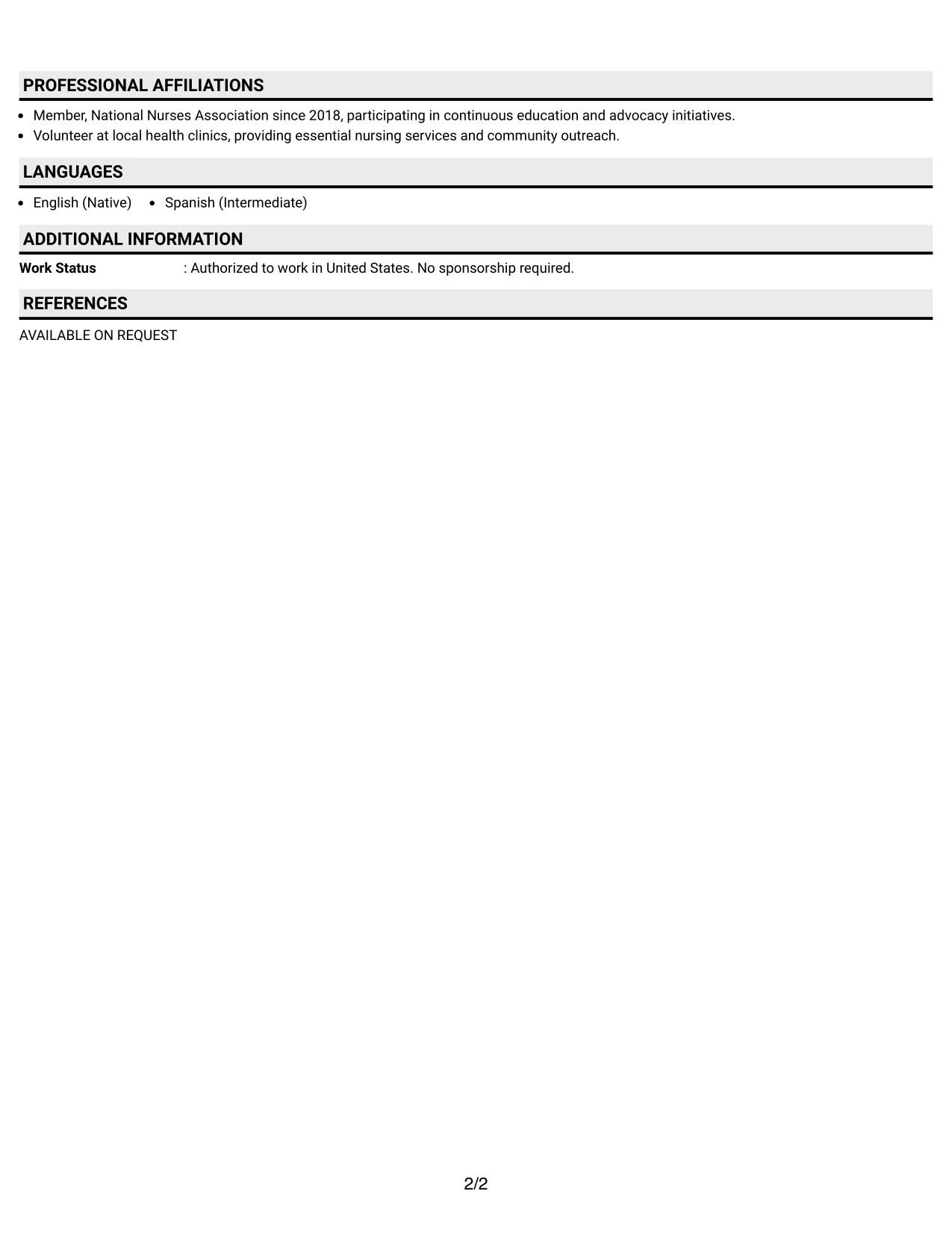 Resume Example Page 2