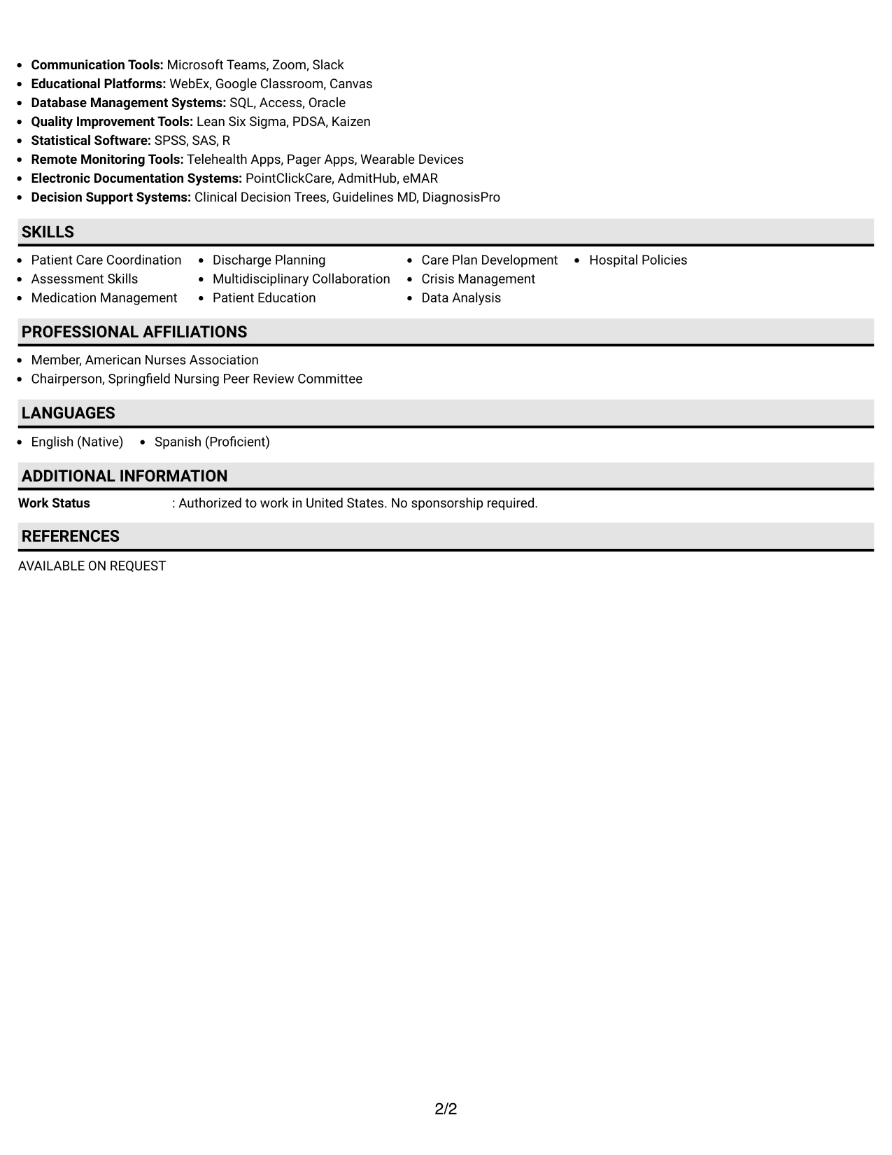 Resume Example Page 2