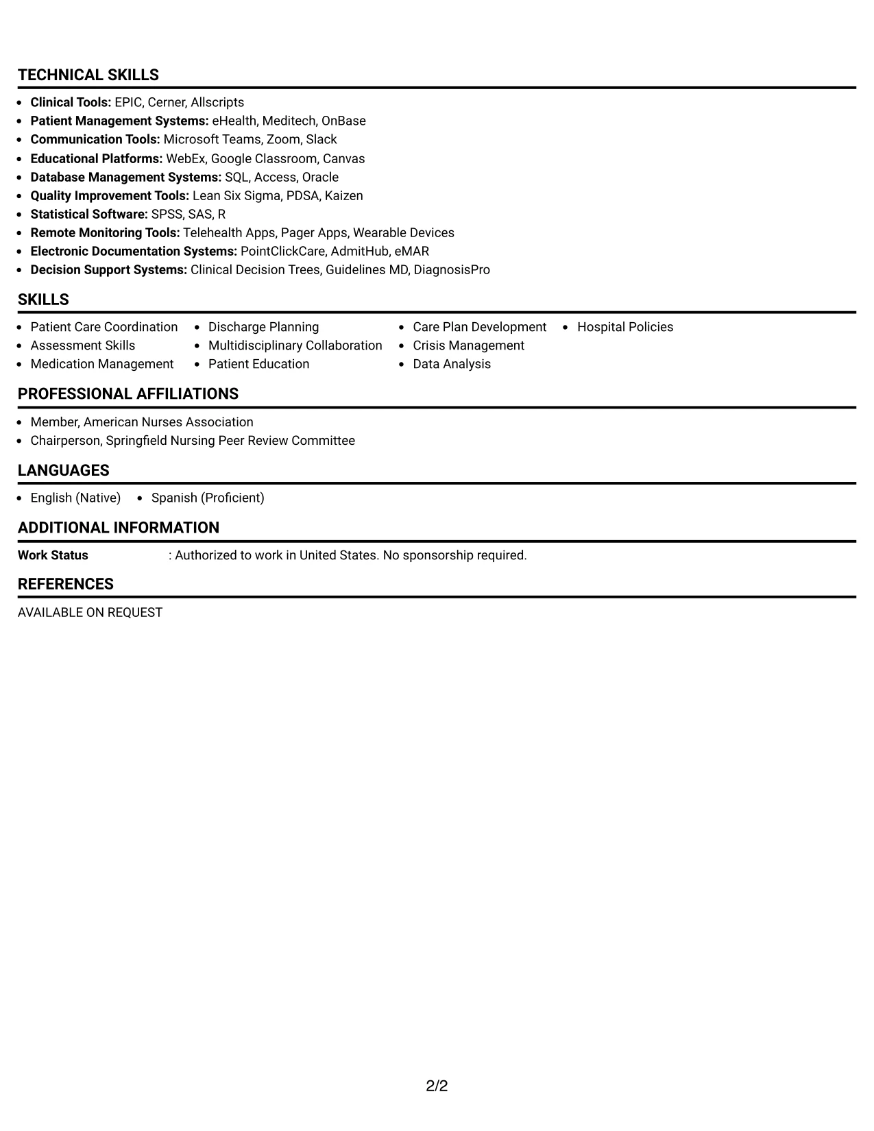 Resume Example Page 2