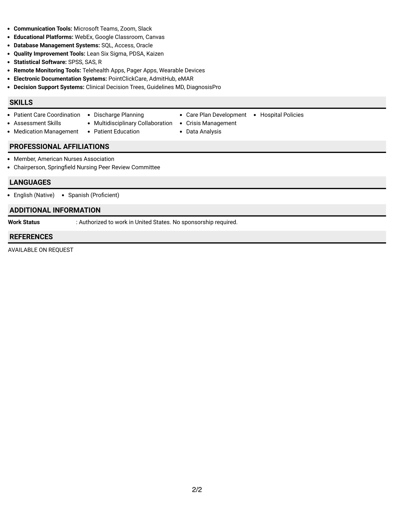 Resume Example Page 2